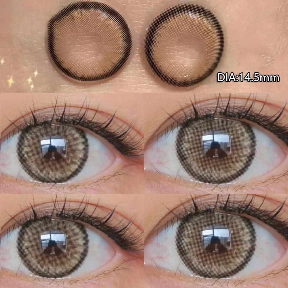 MillCreek 1 Paar neue farbige Kontaktlinsen mit Myopie-Grad, hochwertiges Make-up für blaue Augen, farbige Linsen, schöne Pupille, jährlicher Gebrauch -3.50 braun