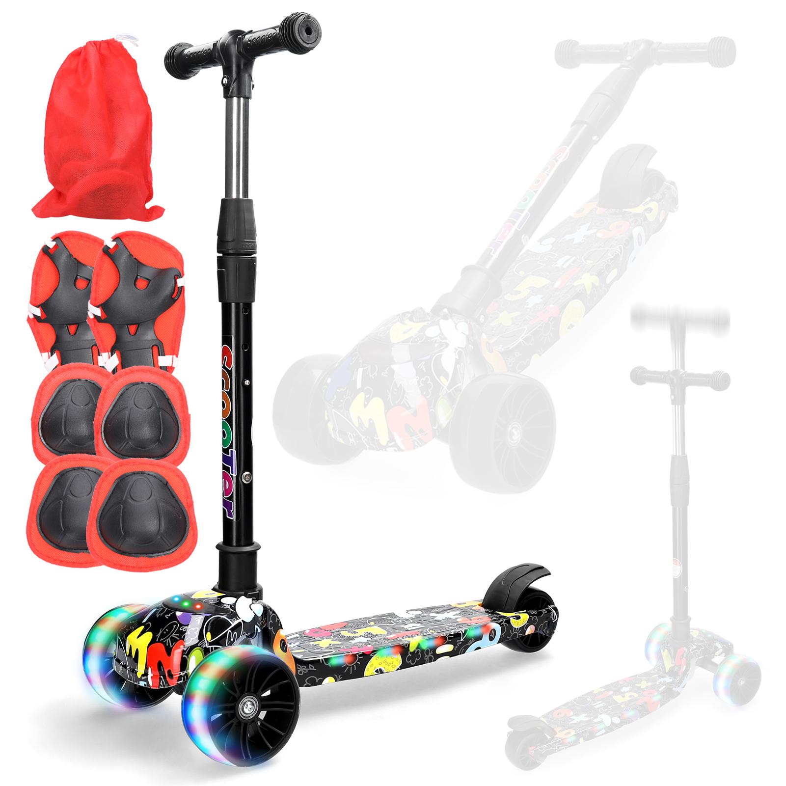 Roller für Kinder, faltbarer 3-Rad-Roller mit 4 Höhenverstellungen, LED-Licht, Musikfunktion, bunt
