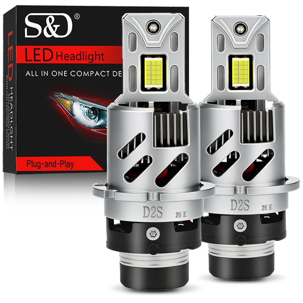 2 Stück 60000Lm D2S LED D4S Autoscheinwerferlampen D2R D4R LED Autolicht Hohe Leistung 200W 1:1 Plug&Play 30-Kern CSP-Chips Kupferrohr Turbo-Lampe 6000K Weiß D2S/D2R