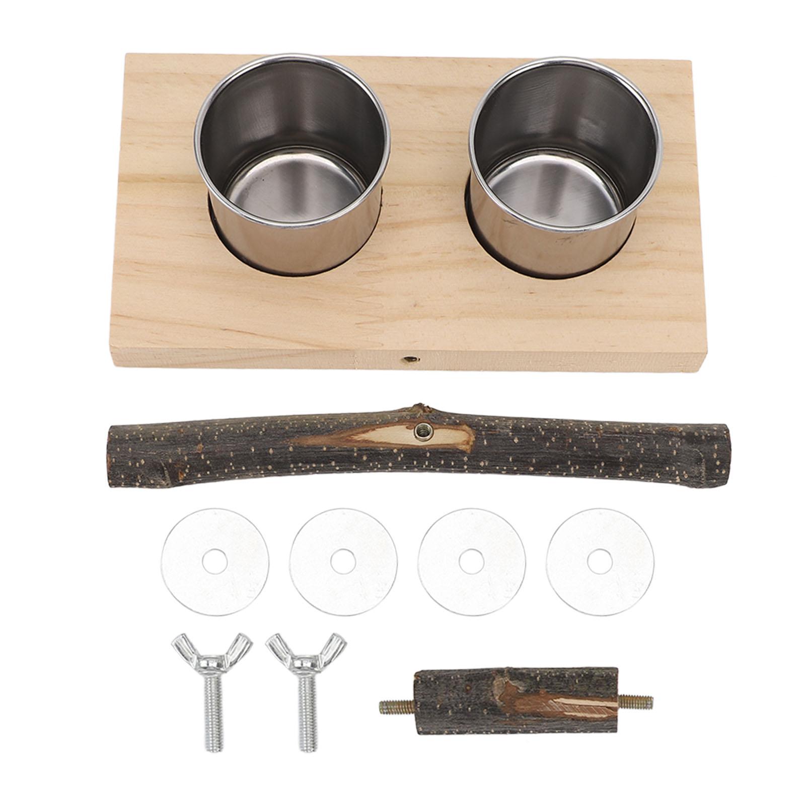 Vogelkäfig Futterspender mit Sitzstange Edelstahl Futternapf Vogel Holz Fressnapf für Sittiche