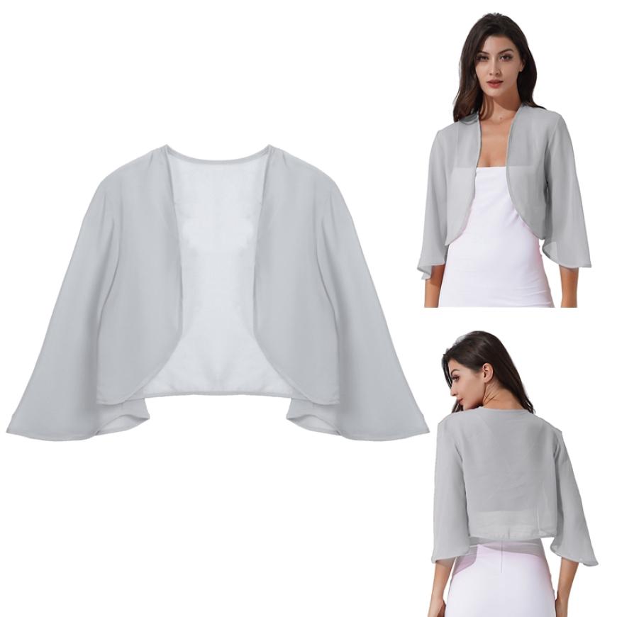 Strand Sonnenschutz Chiffon Strand Schal Schal Tops 3/4 Ärmel Strickjacke Bolero Jacke Hochzeitskleid Schals S grau