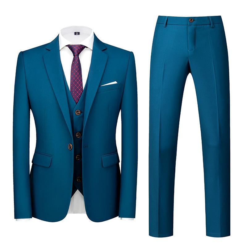Formeller Anzug, 3-teiliges Set, Anzug für Herren, Business, Büro, Hochzeit, Party, Anzug, Blazer + Hose + Weste L see-blaue