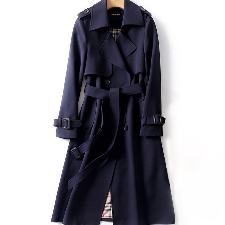 2023 neue Herbst Und Winter Große Größe Mid-Länge Windjacke frauen Modische Britischen stil Mantel Über Die Knie mantel M blau