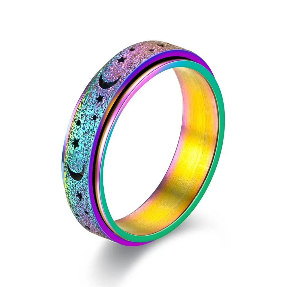 Mode Regenbogen Mond Stern Angst Ringe für Frauen Männer Edelstahl Fidget Ring Anti Angst Ring Stress Relief Spinner Ring 12