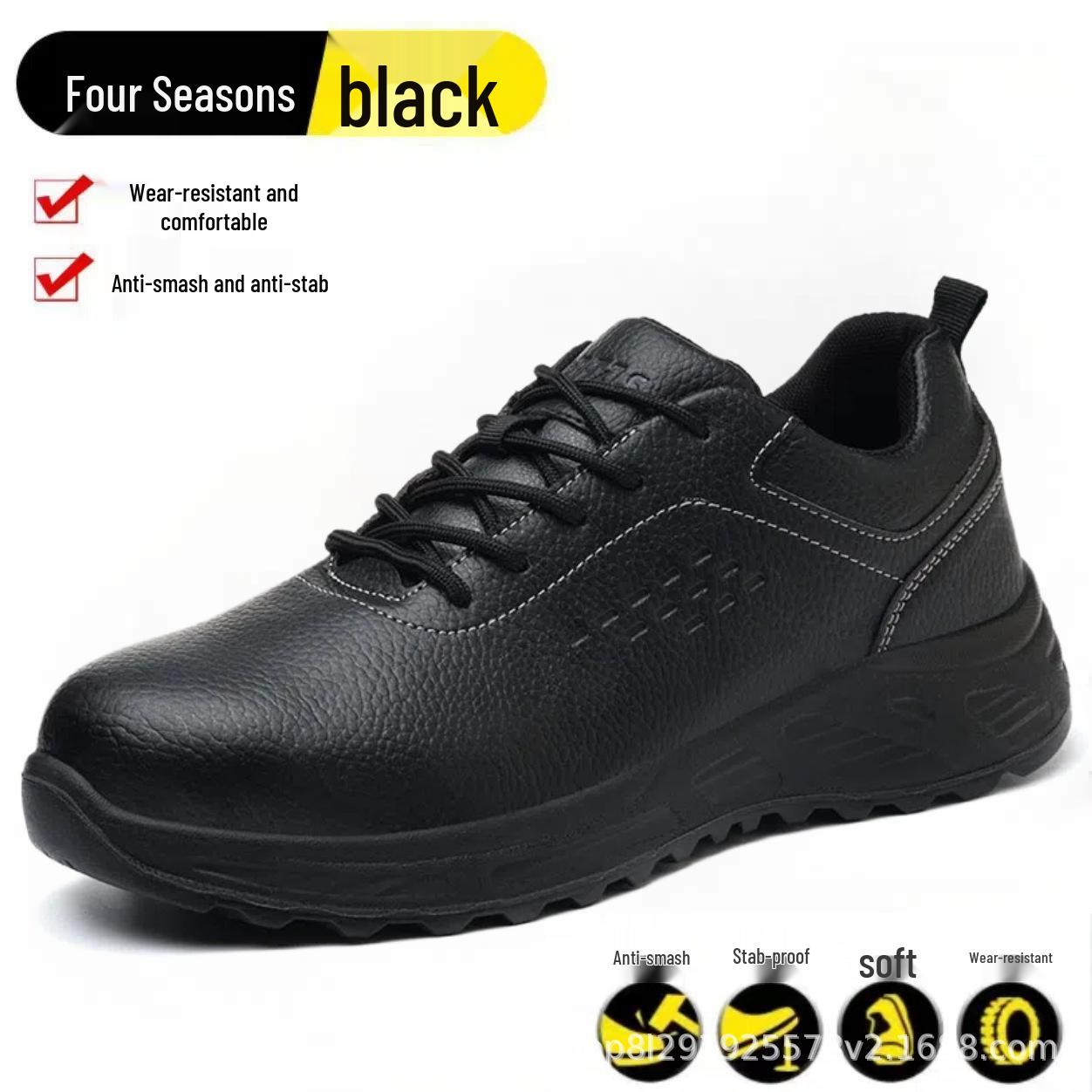 Herren Sommerschuhe mit Stahlkappe - Atmungsaktiv, Schutz vor Quetschung und Durchstich für Baustellen Black Four Seasons; 38