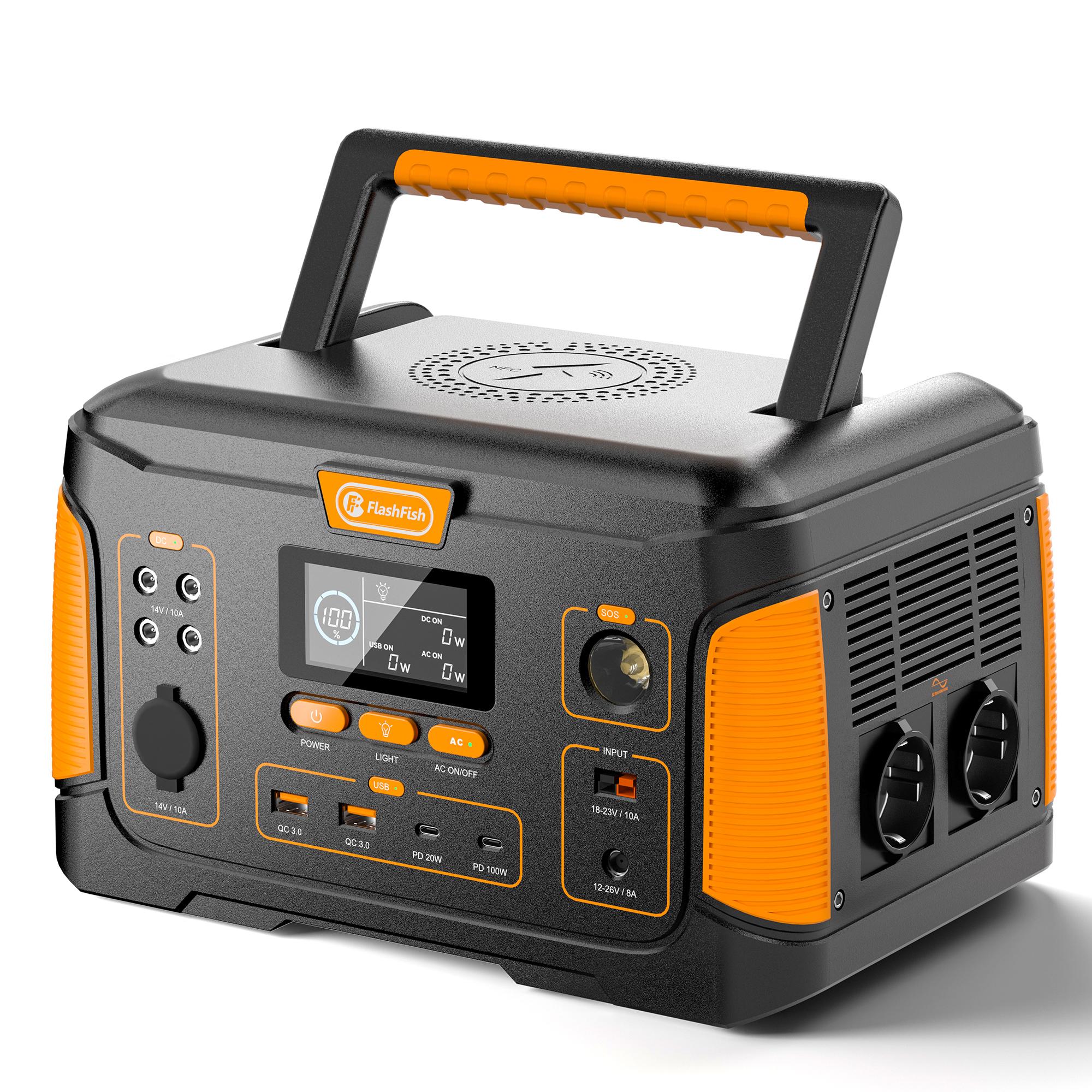 Tragbare Powerstation Flashfish J1000plus 1000W 932Wh Große Kapazität 12 Multi-Ausgangsports orange