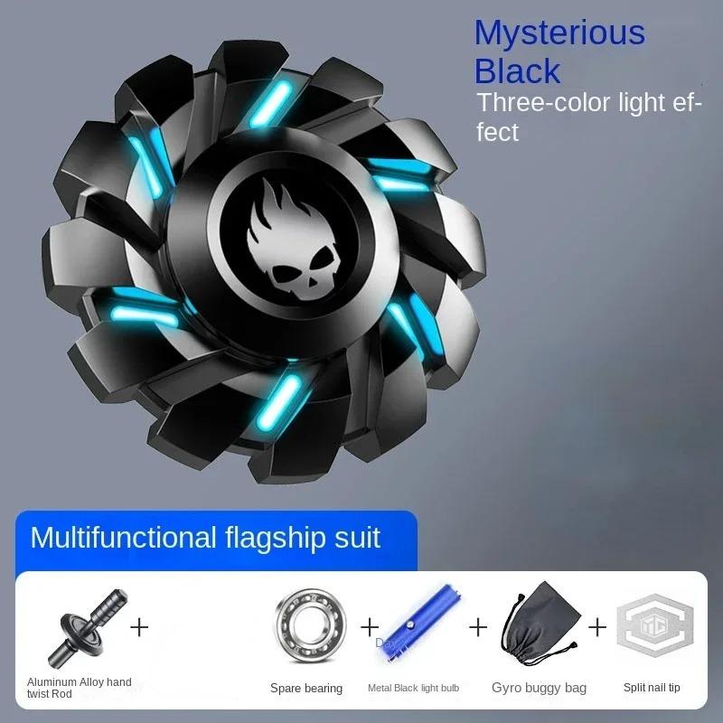 Metall-Fidget-Spinner, leuchtender Anti-Stress-Griff, Kreiselspitze, EDC-Stressabbau-Spielzeug, leuchtender rotierender Gyro, Angst schwarz