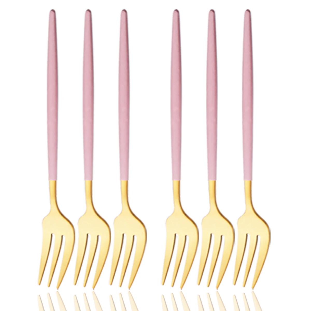 6 Stück Edelstahl Kleine Gabel Besteckset Schwarz Gold Geschirr Kuchengabel Obstgabel Dessertgabel Besteck Küchenzubehör