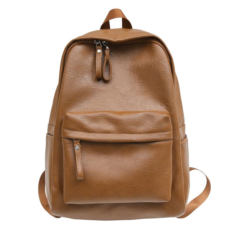 Herren Leder Rucksack Große Kapazität Reiserucksack Schüler Schultasche Weibliche Computertasche hellbraune