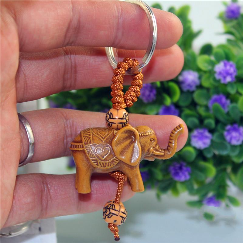 Lucky Elephant Carving Holzanhänger Schlüsselanhänger Schlüsselanhänger Kette Böse verteidigt Geschenk