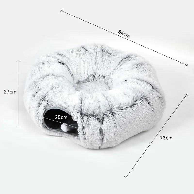Plüsch Katzen Tunnelbett für Wohnungskatzen, Großer Katzen Donut Tunnel 3 Formen Peekaboo Katzenhöhle mit Kissen Multifunktionale Katzenspielzeuge