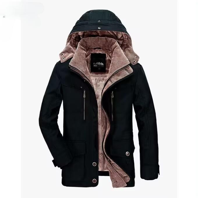 Gute Qualität Wintermäntel für Herren mit mehreren Taschen, Cargo-Jacken, lange Wintermäntel, Daunenjacken mit Kapuze, lässige warme Parkas, Größe 7XL XXXXXL schwarz
