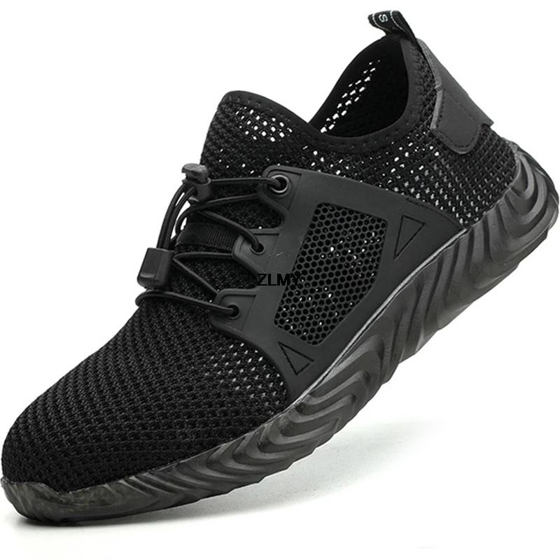 Sicherheitsschuhe für Herren aus Mesh, Sommer, mit Stahlkappe, pannensicher, bruchfest, atmungsaktiv, für die Arbeit, Sicherheitsstiefel für Herren 41 schwarz