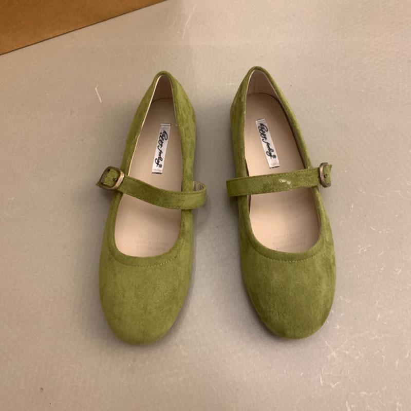 Mode 2025 Neue Mode Schnallenriemen Damen Mary Janes Ballerinas Schuhe Weiblich Flachschuhe Runde Zehenpartie Damen Ballerinas Tanzschuhe 39 grün