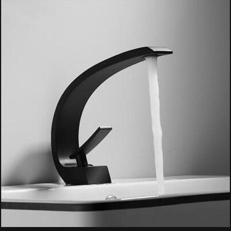 Waschbecken-Wasserhahn, moderner Badezimmer-Mischbatterie, Schwarz/Gold, Waschbecken-Wasserhahn, Einhebelmischer, kalter Wasserfall-Wasserhahn schwarz