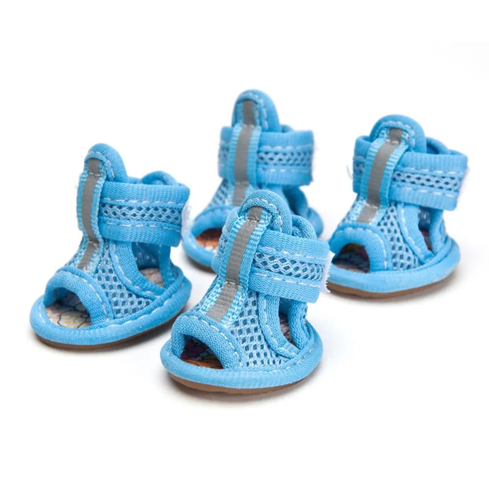 4 Stück Sommer-Haustiersandalen mit Gummisohle, Hunde-Sneakers, reflektierende, atmungsaktive Mesh-Hundeschuhe für kleine und mittelgroße Hunde, Sommer-Haustier-Outfits size 3 blau
