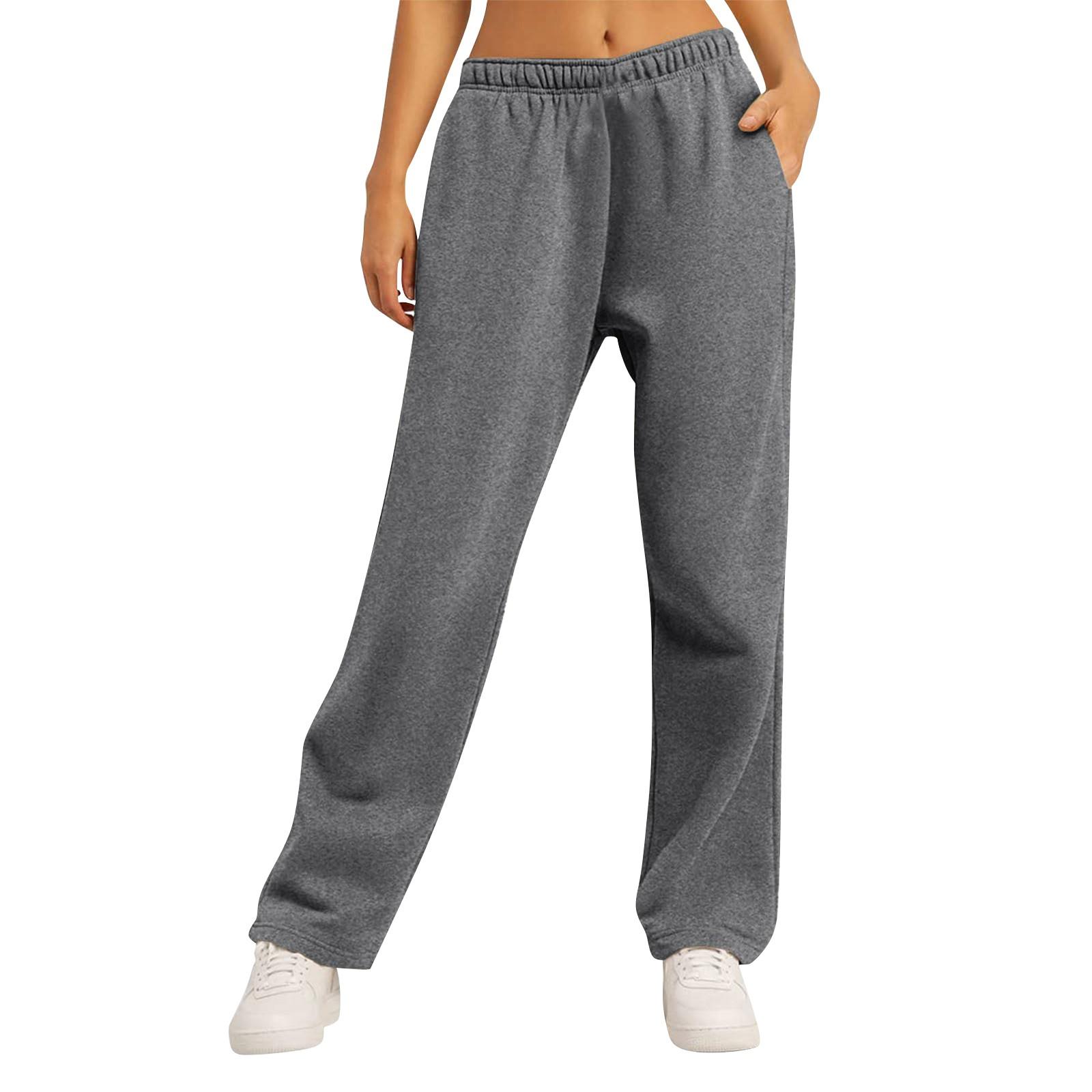 Damen-Winter-Jogginghose, einfarbig, Freizeithose, Damen-Fleece-Jogginghose, weites Bein, gerade Hose M