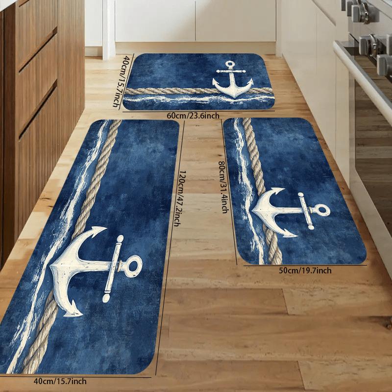 VIKAMA Cool Blue Teppich Nautisches Symbol Fußmatte Willkommensmatte Küchenteppich Badezimmerteppich Teppich für Schlafzimmer Teppich für Wohnzimmer Haus D 50cmx80cm