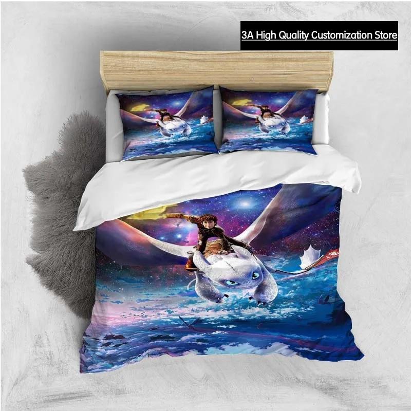 Cartoon-Drachen-Bettwäsche-Set Niedliche Süße Bettbezug mit Kissenbezug Einzelbett Doppelbett King-Size-Bettdecke Bettdecke Heimtextilien US Full(200*230cm)3pcs
