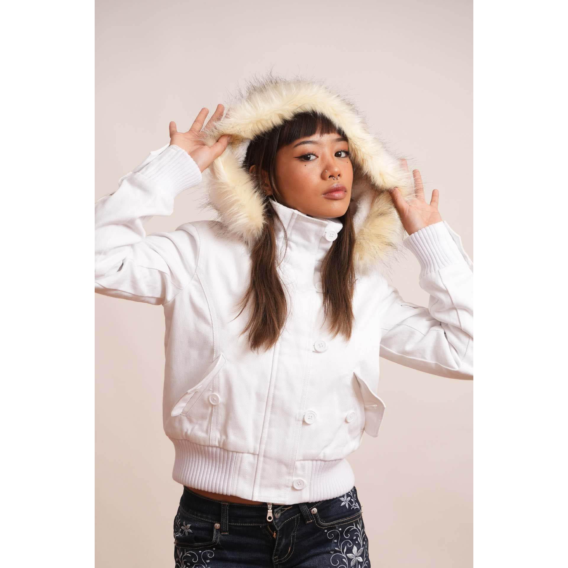 Winter Parkas aus Kunstpelz Damen Oberbekleidung Damen Harajuku Vintage Jacken und Mäntel Gotihc Punk Kleidung S weiß