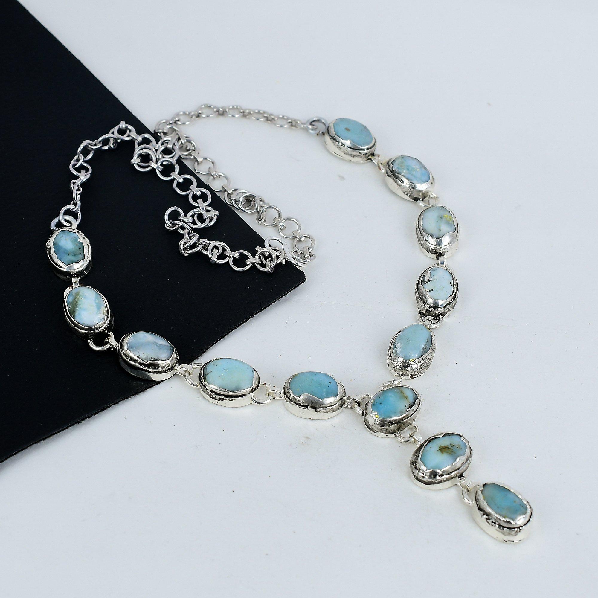 Wunderschöne Larimar Edelstein Handgemachte 925 Sterling Silber Halskette, Larimar Silber Halskette für Frau, Unisex Halskette, Weihnachtsgeschenk 20' blau