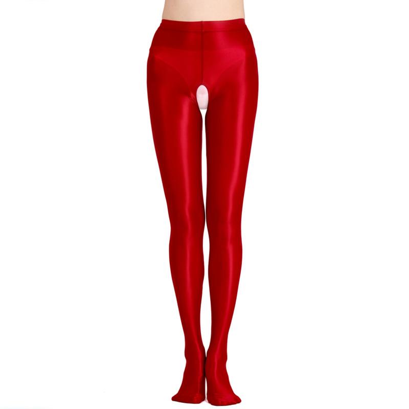 Sexy Dessous für Damen, ouvert, Strumpfhosen, glänzende, dehnbare Strumpfhosen, glänzende Strümpfe in Übergröße M rot