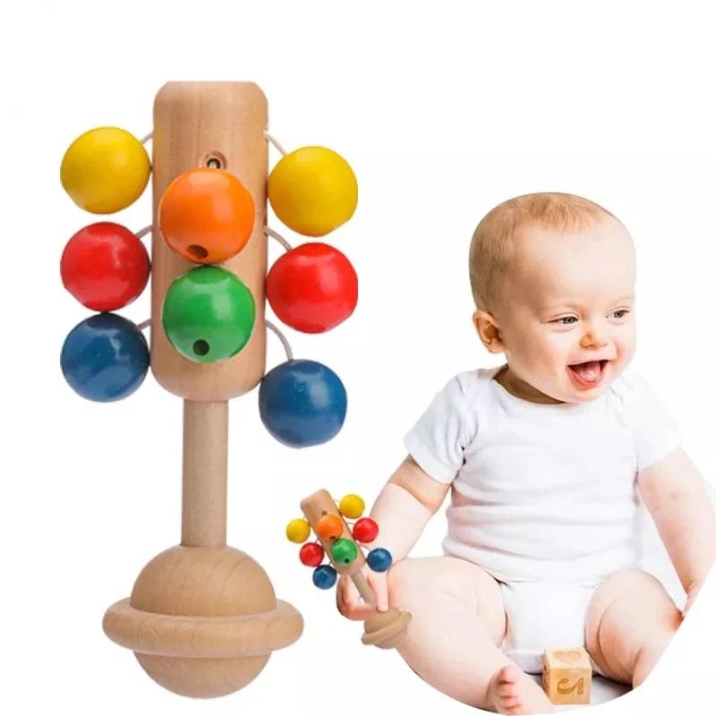0-12 Monate Baby Spielzeug Hand Rassel 1pc Holz Interaktive Babys Spielzeug Für Neugeborene Baby Spielzeug Bunte pädagogisches Spielzeug