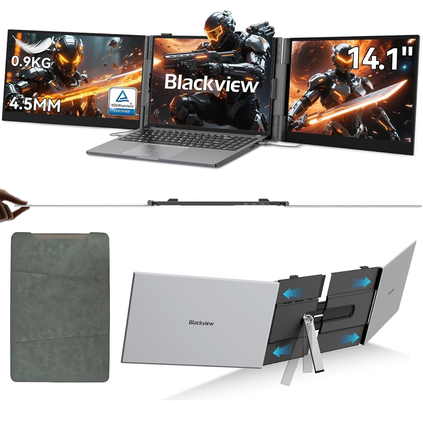 Blackview DCM6 14 Zoll Dual-Screen-Monitor Laptop-Bildschirmerweiterung USB-C FHD 1080P Tragbarer Monitor IPS 60Hz Externer Monitor only monitor schwarz