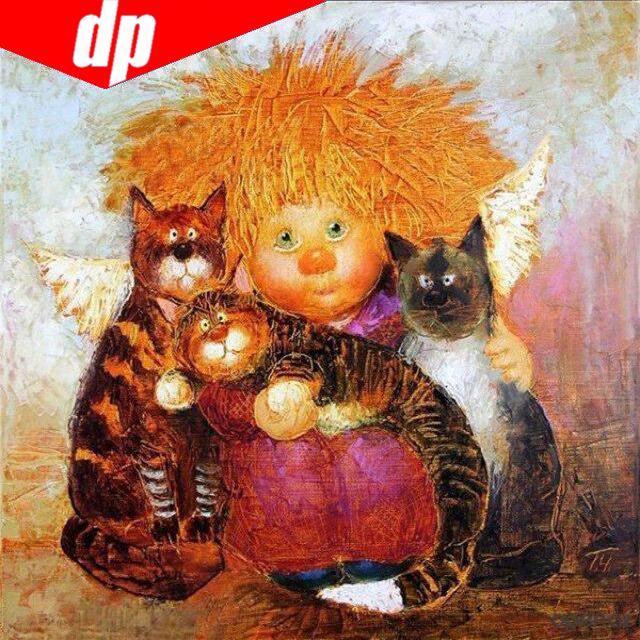 5D DIY Diamantmalerei Cartoon & Katze Handarbeit Diamantstickerei Kreuzstich Rund 25x25