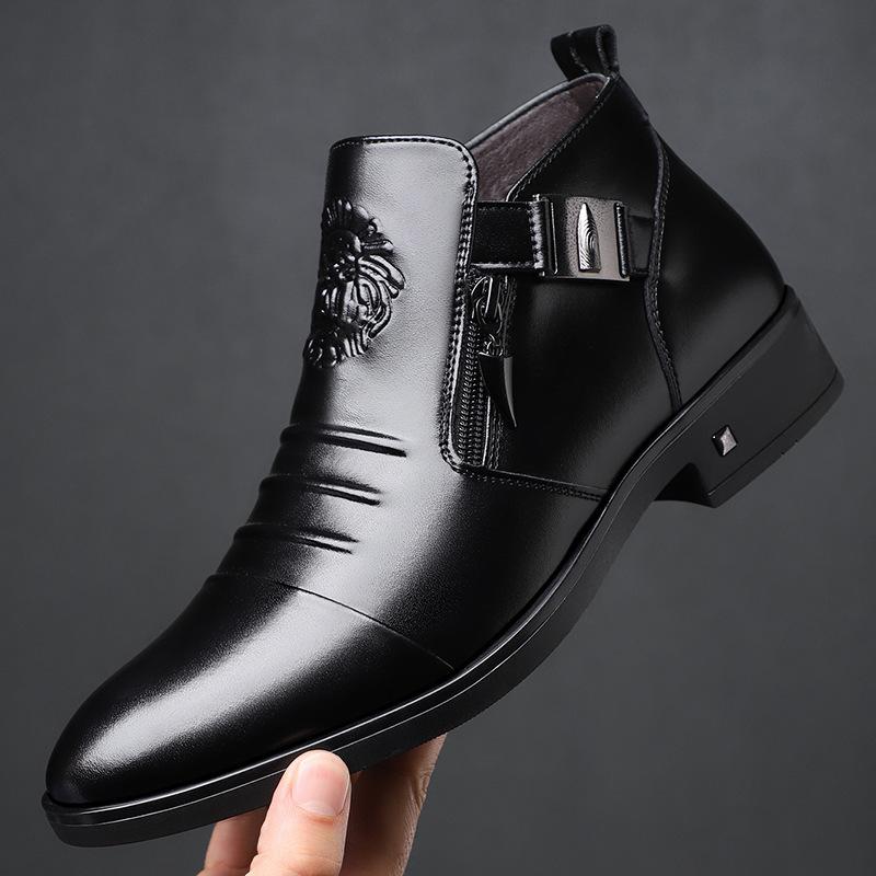 Mode Hochwertige Herren Lederstiefel Klassische Business Stiefeletten Mode Lässige Lederstiefel Winter Plüsch Warme Baumwollstiefel für Herren 47 braun