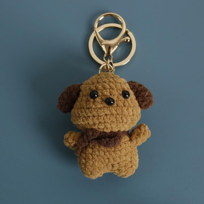 Lustige Welpen-Serie Häkel-Schlüsselanhänger Handgemacht Gestrickte Welpen-Schlüsselanhänger Niedliche Kleine Hunde-Figuren Häkel-Schlüsselanhänger Individuelle Accessoires brown