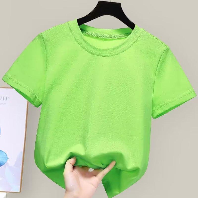 Kinder Baumwoll T-Shirt Sommer Kurzarm Unifarben Basic Casual Kinderkleidung 3-8 Jahre A-Klasse Qualität Schlichtes Design 110 grün