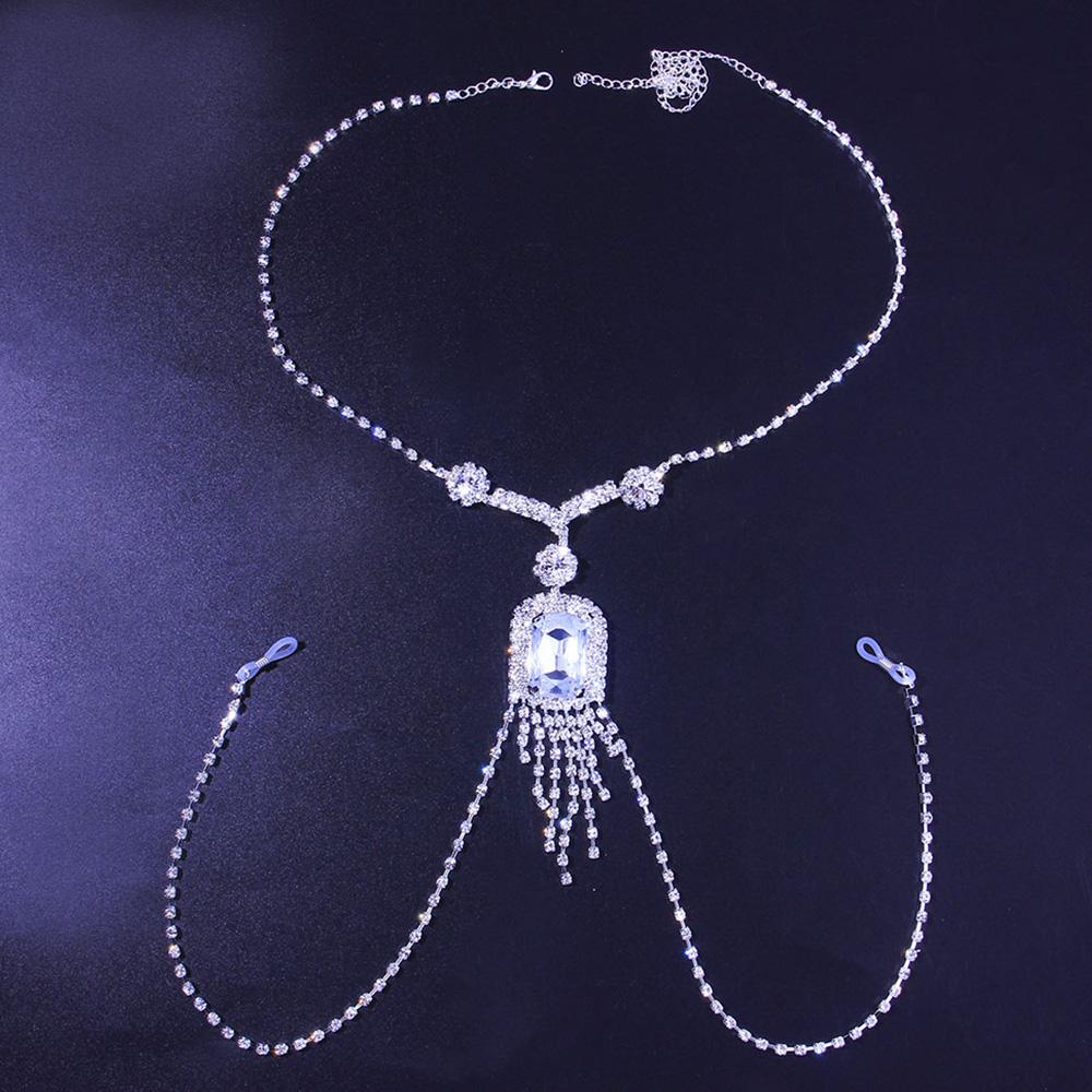 Elegante StoneFans Kristall Mode Nicht Pierce Nippel Kette für Frauen Sexy Große Strass Quaste Körper Schmuck Kette Halskette Party Geschenke Silver Nipple Chain