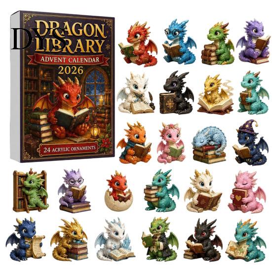 Weihnachtsgeschenke für Kinder Drachen Adventskalender 2026, 24 Tage Buchiger Weihnachten Countdown mit Süßen Geschenksets Mini Acryl Drachen, Fantasy A brown