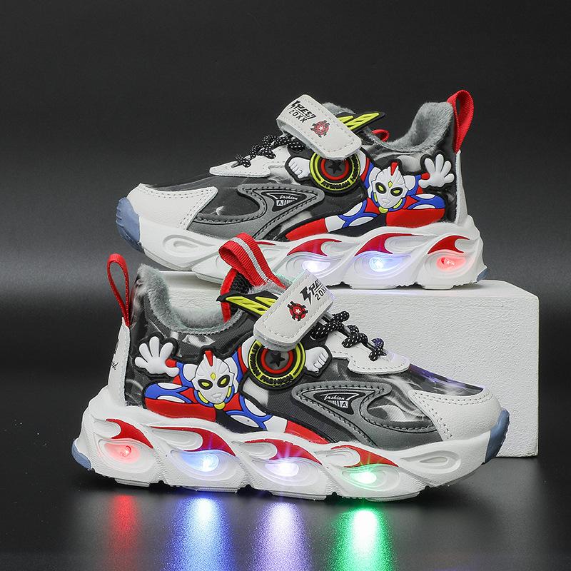 2024 leuchtende Jungen leuchtende Schuhe Turnschuhe mit Lichtern Schuhe Kinder Cartoon Led Licht Schuhe Flut 25 weiß