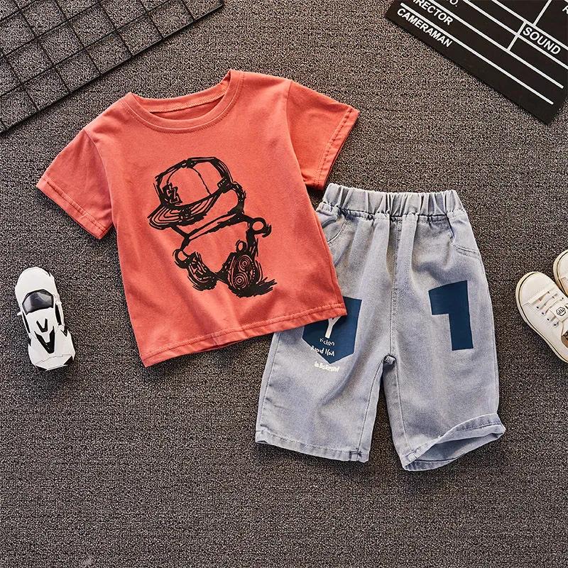Sommer Kinder Set Reine Baumwolle Kurzarm 2-teilige Kleidung Jungen Kleidung Set Baby Kleinkind Kleidung für Jungen 90 rot