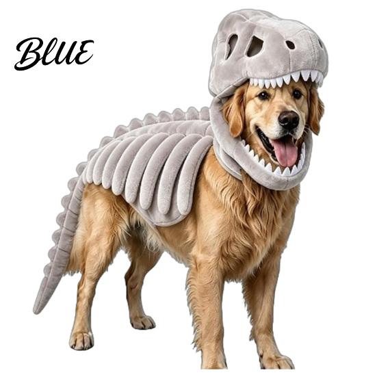 Hund Halloween Kostüm Haustier Dinosaurier Skelett Kostüm Outfit Lustig Leicht zu Tragen Ausrüstung Cosplay Kostüm für Hunde Katzen Süßes oder Saures Bekleidung Requisite S grau