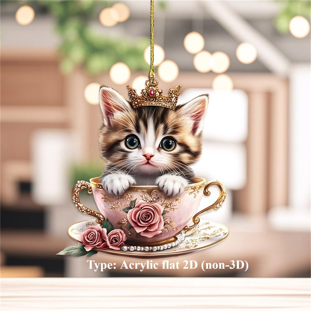 Katzen- und Hundeanhänger, flacher 2D-Schlüsselanhänger aus Acryl, Autorückspiegelanhänger, Rucksackanhänger, Valentinstags-, Weihnachts-, Geburtstagsgeschenk. 8Cm * 7.5cm