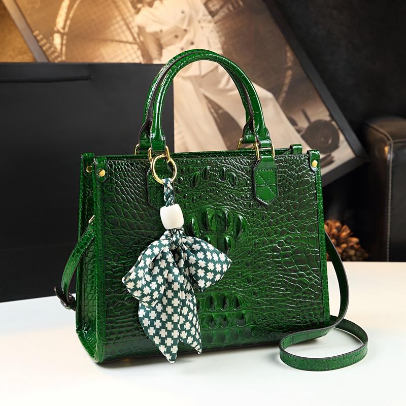 Luxusmode Echtes Leder Damen Handtaschen Krokodilmuster Damen Mama Schulter Messenger Bag Elegant Tragbare Tragetaschen 2023 grün