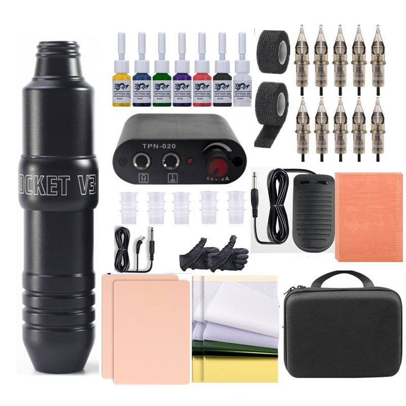 Komplettes Tattoo-Stift-Set für Anfänger mit Tattoo-Netzteil, Tinte, Tattoo-Maschinen-Set schwarz