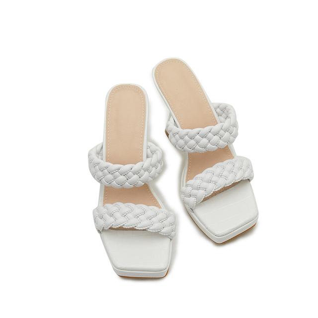 Sommer Damen 11cm Hohe Absätze 2cm Plateau Pantoletten Dame Flechtleder Klobige Blockabsätze Slides Mules Weiß Fetisch Schuhe 37 weiß