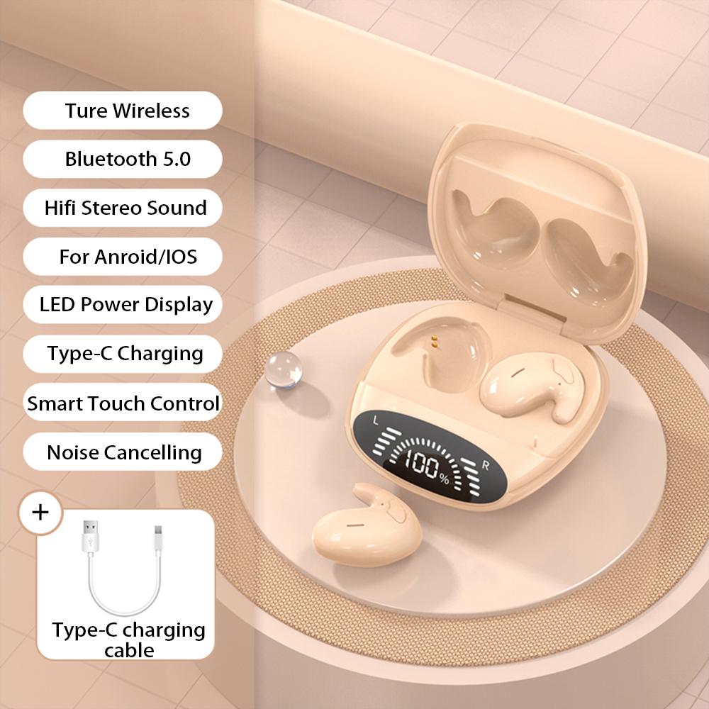 Mini Unsichtbare Schlaf-Ohrhörer Bluetooth 5.3 Versteckte Kopfhörer Wasserdichte Rauschunterdrückung TWS Drahtlose Headsets Sport-Stereo-Kopfhörer khaki