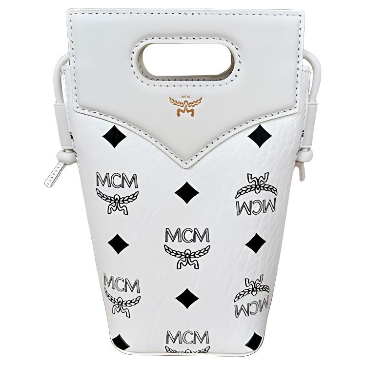 MCM Visetos Klassisches Muster Gemischte Rautenform Kunstleder Schulter Crossbody Tragetasche Damen Handtaschen Weiß MYZFSAK01WT001 Basic Set (Bag+Dust Bag)