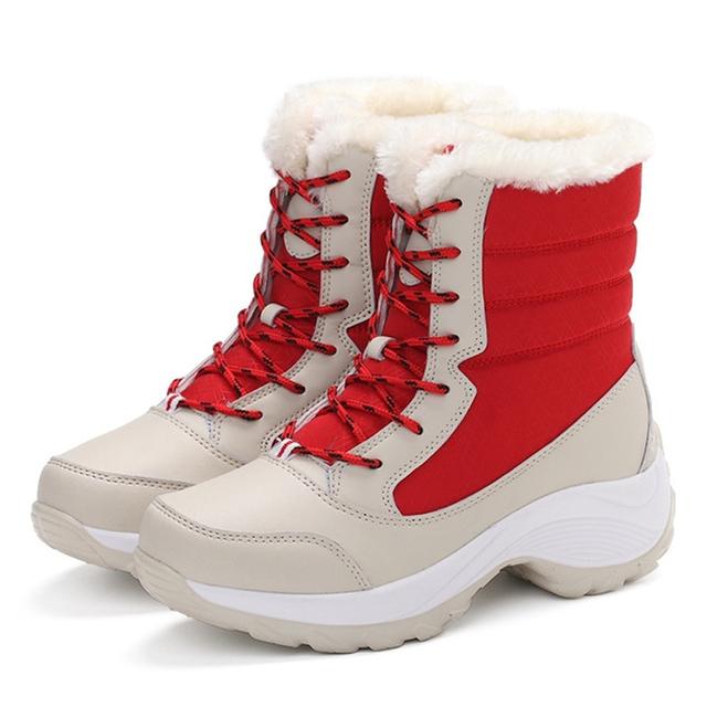 Damenstiefel, wasserdichte Winterschuhe, Damen-Schneestiefel, Plattform, warm halten, Knöchel-Winterstiefel 36 rot