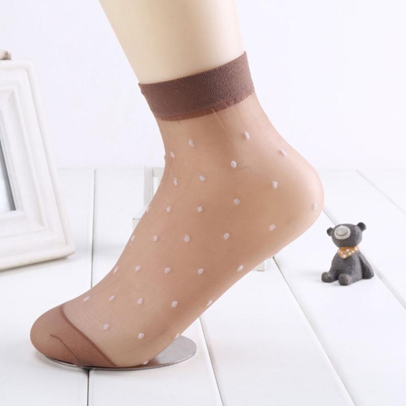 10 Paar Damen Atmungsaktive Socken Sexy Schwarze Haut Punktmuster Socken für Mädchen Mode Sommer Kühle Hohe Stretchspitze Kurze Socken kaffeebraun