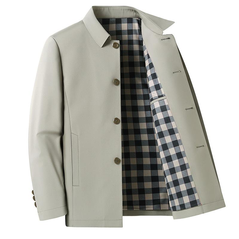 Neue Jacke Herrenmantel Frühling und Herbst Mittelalterliche Herren Reversjacke High-End Business Casual Jacke Papa XL khaki