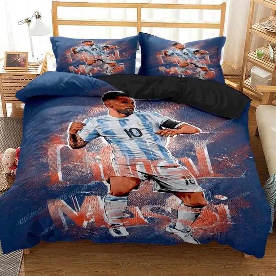 Messi Fußball-Superstar Bettwäsche-Set 3D-Druck FC Barcelona Bettbezug Bettwäsche-Set Weich King Full Size Bettwäsche-Set Für Jungen 150*200cm 3pcs