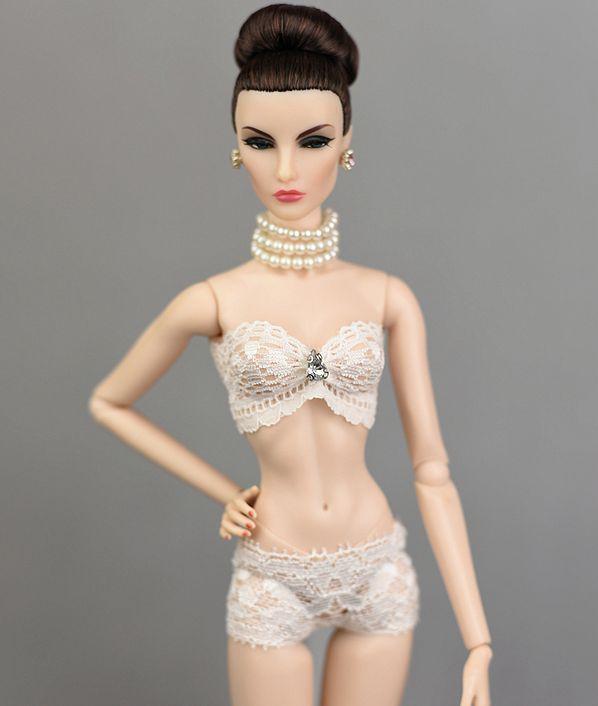 Spitzenunterwäsche-BH und Slips für Barbie-Puppenkleidung 1/6 Knickers für Blythe 1/6 BJD-Puppen Top und Unterhose für Barbie-Puppenhaus elfenbein