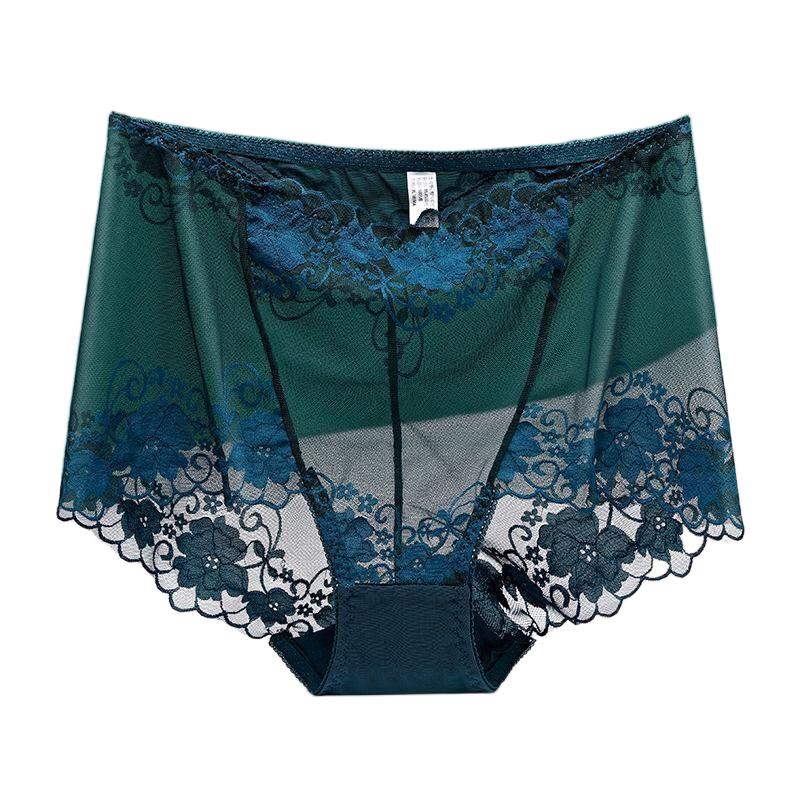 3XL Plus Größe Spitze Höschen Hohe Taille Frauen Hosen Sexy Hohl Blumen Dessous Weibliche Mesh Atmungsaktive Briefs Dessous 4XL L grün