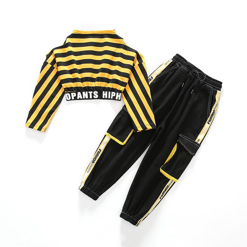 Kinder Hip Hop Kleidung Mädchen Jazz Street Dance Kostüm Kinder Sweatshirt Hosen Set Ballsaal Dancewear Bühne Rave Kleidung 150 gelb